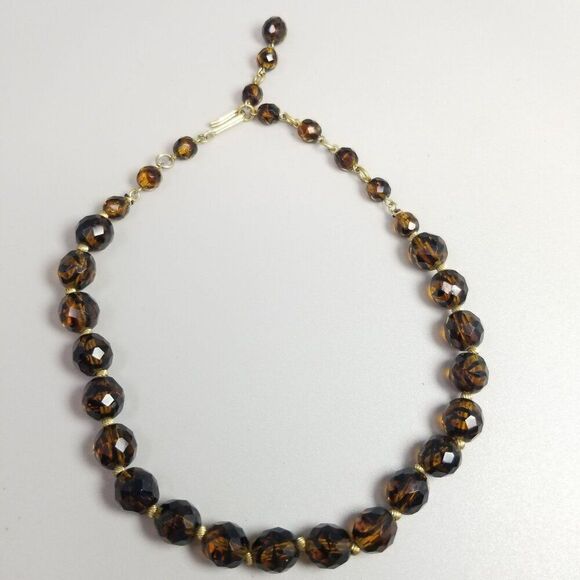Vintage Brown Black Faceted Glass Bead Beaded Necklace Adjustable Length Clasp - Picture 7 of 7